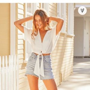 Lulus Short Sleeve Tie Blouse